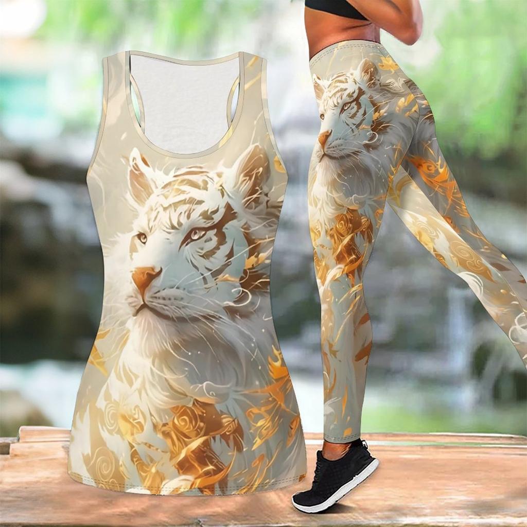 Fierce Predator Pattern Print Yoga Outfit for Women Fashion Workout Leggings Fitness Sports Casual Yoga Set Sports Suit