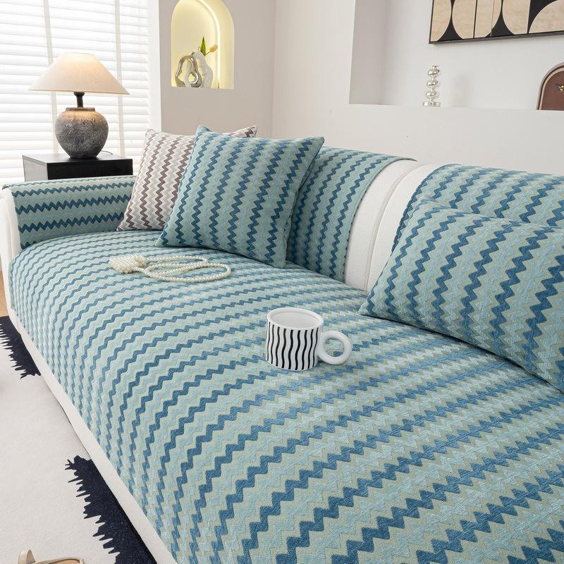 

1Pc Nordic Striped Chenille Sofa Cover Four Seasons Universal Sofas Covers Anti-Slip Sofas Towel for Living Room Couch Cushion A 70x70cm 1pc