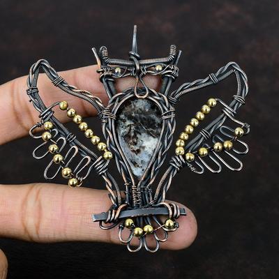 Astrophyllit Anhänger Kupferdraht umwickelter Anhänger Astrophyllit Edelstein Schmuck Wundervoller Eulenanhänger Handgefertigter Kupferschmuck Hochzeitsgeschenk