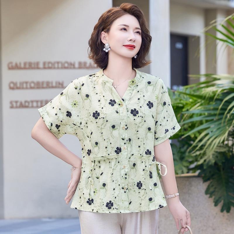 

2026 Summer Short Sleeve Fashion Shirt for Middle-Aged & Elderly Women XL (80-95 jin) светло-зеленый