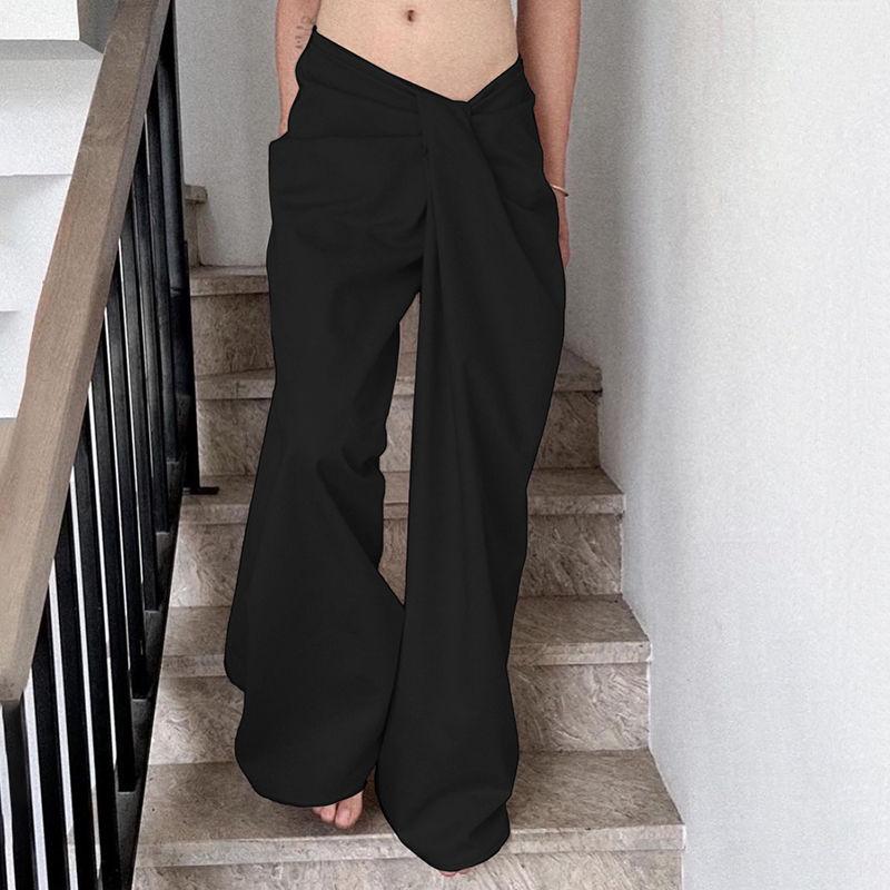 Specialty Irregular Waist Design Slim Casual Pants Solid Color Fashionable Loose Lazy Style Trousers for Women
