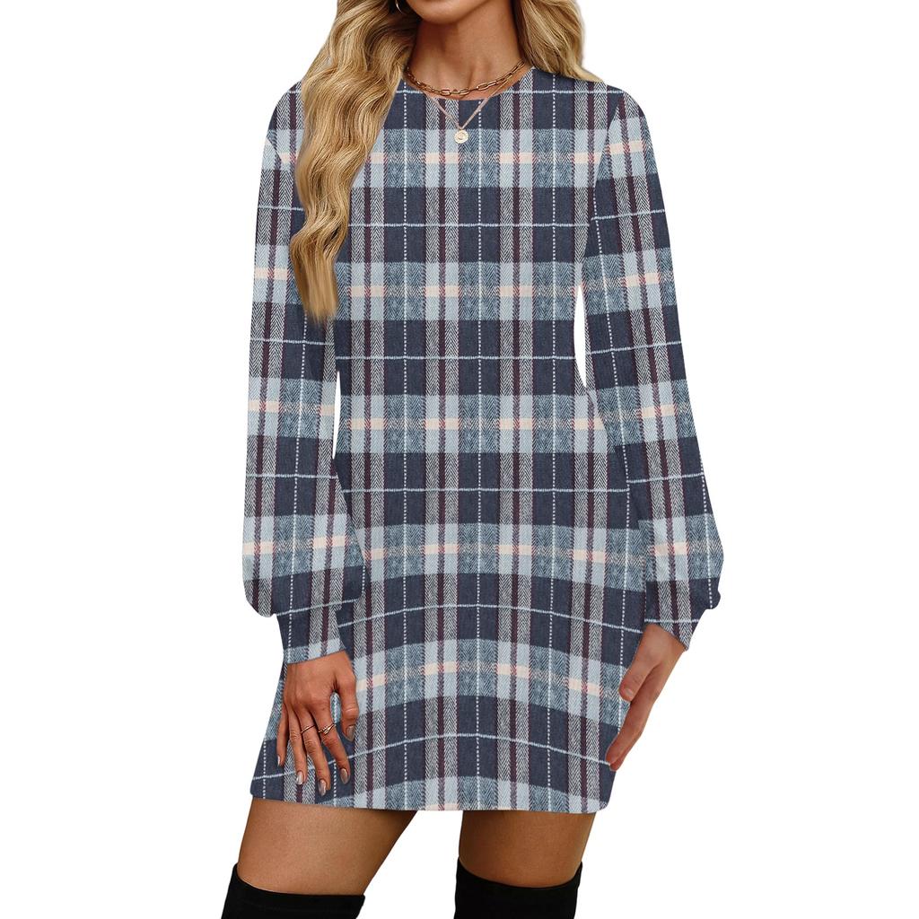 Damenmode Lässiges Rundhals Langarmkleid