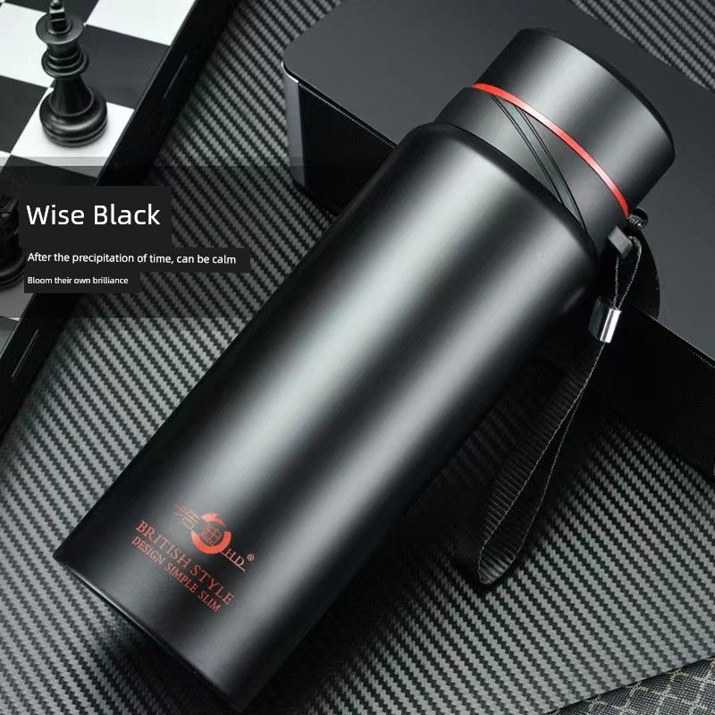 

304 Stainless Steel Large Capacity Vacuum Cup Smart Portable Outdoor Fitness Business Tea Making Water Cup Sports Kettle 420ml Black Ordinary Cover