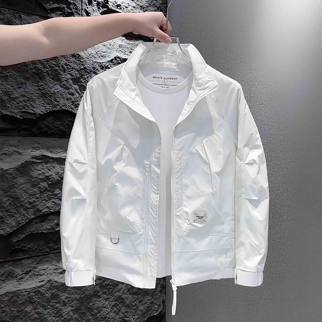 Mu Xi Summer Men's Trendy Solid Color Stand Collar Jacket - Handsome Casual Outerwear