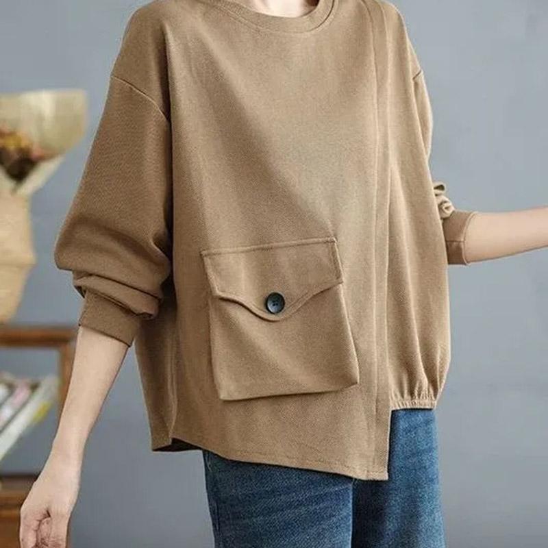 Pullovers Women Long Sleeves Autumn Winter Cotton Blouse Oversized Comfortable Stretch Solid Color Round Neck Loose Tops
