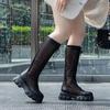 Summer Boots Women Chunky Heel Knee-length Platform Woman Female Round Toe Zipper Sandals Mesh Ladies Fashion Comfort Shoes