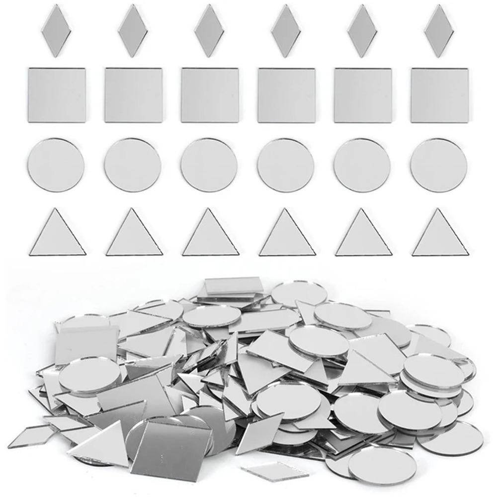 200PCS Multi Shape DIY Craft Mirror Stickers Acrylic Round Square Triangle Mirror Tiles Decals Adhesive Backing 2.5cm