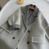 Kids' Korean-Style Gray Faux Cashmere Wool Coat for Autumn/Winter 2025 - Fashionable Double-Sided Woolen Jacket for Boys and Girls