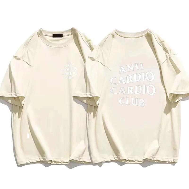 Men Clothes Plus Size Anti Cardio Club T Shirt Gym Life Letter Print T-Shirt Cotton Tshirt for Women Oversize Male Tee Summer