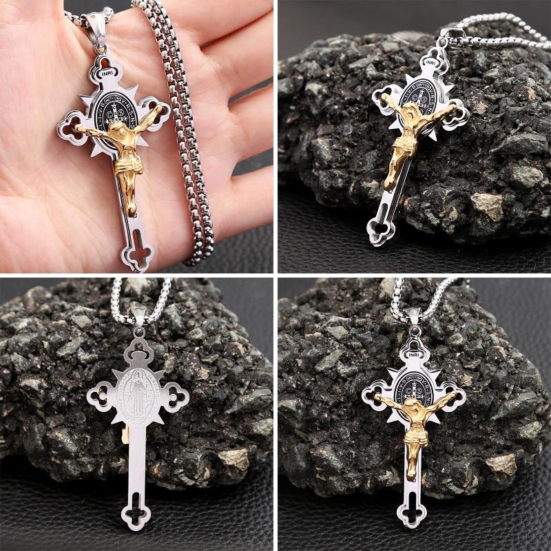 Pandantiv Colier Cruce din Oțel Inoxidabil Vintage cu Lanț