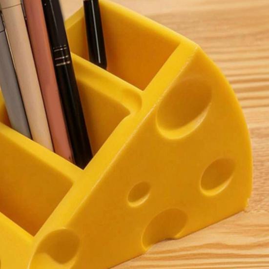 Remote Control Holder with 3 Compartments 3D-Printed Cheese-Shaped Desk Organizer for Table Nightstand Home Office