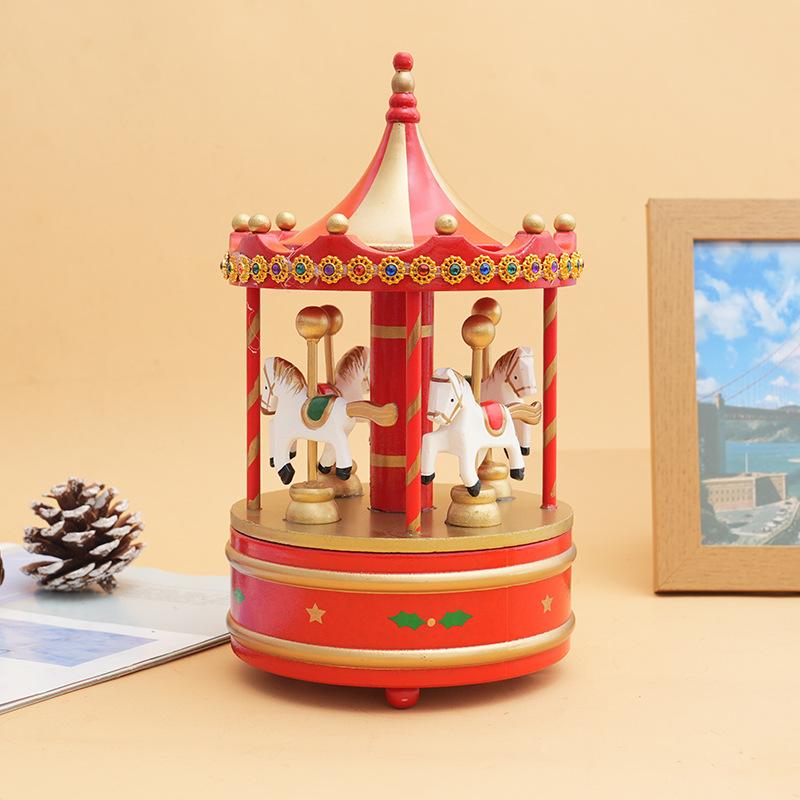 1PC Christmas Carousel Wooden Music Box Merry Christmas Decorations for Home Cristmas Ornament Xmas Happy New Year Gifts