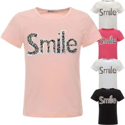 Girls' Summer Shirt with Rhinestones In the Smile Lettering