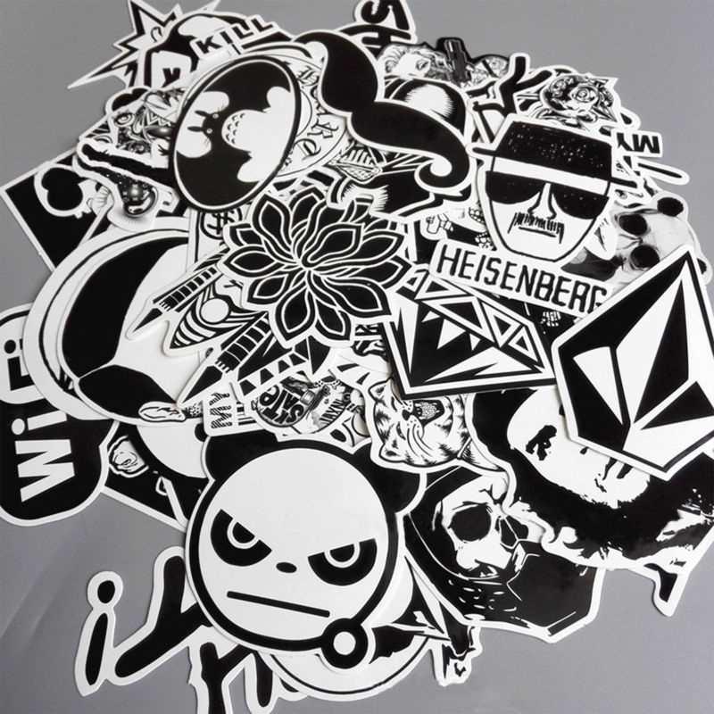 Mix Lot 60 PCS Black and White Cool DIY Stickers For Skateboard Laptop Car Decal