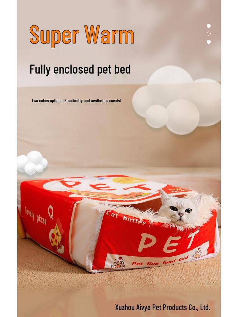 Four Seasons Universal Pet Bed: Removable, Washable, Rectangular, Enclosed Design for Cats & Dogs.