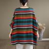 Short Sleeve Plus Size Cotton Vintage Stripe Casual Loose Long T Shirt Tops Women Summer T-shirt