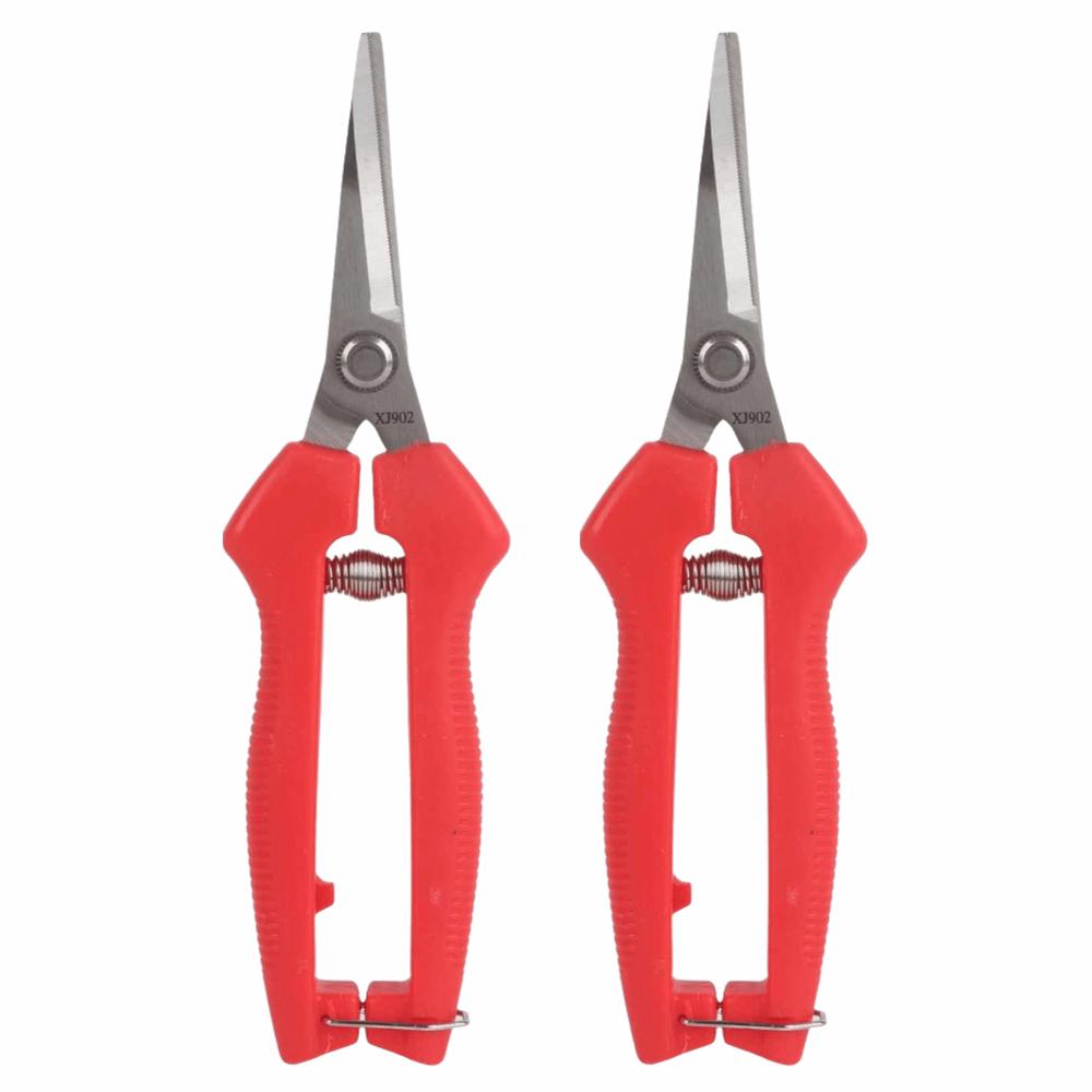 2PCS Red Garden Scissors Straight Blade Hand Pruners Durable Bonsai Scissors
