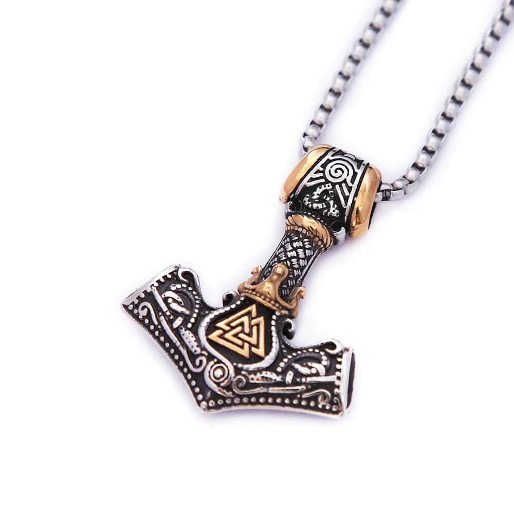 Fashion Vintage Viking Thor's Hammer Pendant Necklaces Punk Hip Hop Nordic Valknut Necklace Male Amulet Jewelry Gifts Wholesale