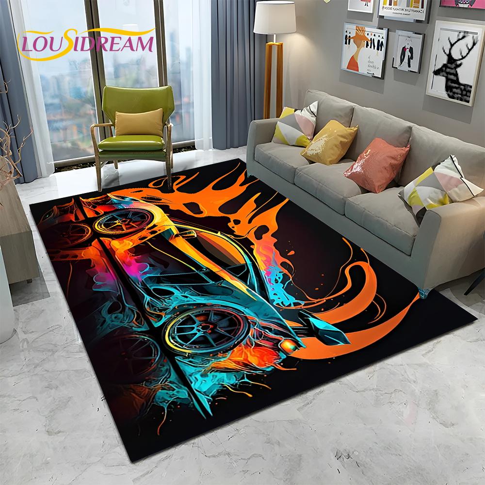 HD Concept Car 3D Future Sports Car Cartoon Carpet Rug for Home Living Room Bedroom Sofa Doormat Decor,kids Non-slip Floor Mat