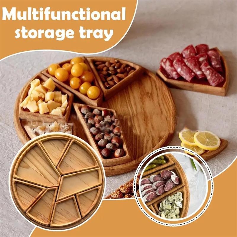 Wooden Serving Tray Charcuterie Board 8-Petal Detachable Divided Snack Plate Natural Wood Puzzle Tray for Kitchen Breakfast