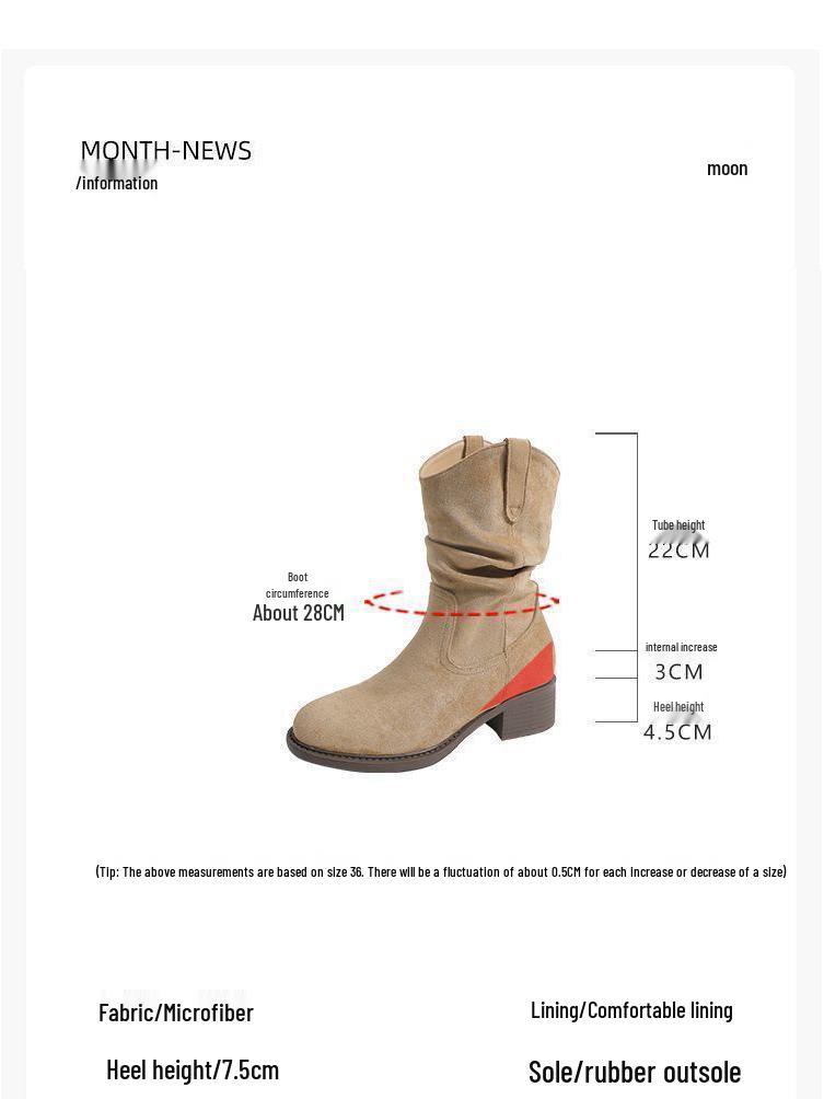 Women's Retro Hidden Heel Suede Mid-Calf Western Boots with Chunky Heel - 2025 Spring & Autumn Collection