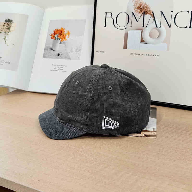 Short brim hat retro soft brim baseball cap old letter men's and women's five-piece cap small edge cap