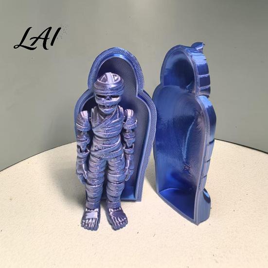 Ancient Egyptian Mummy Figurine 3D Printed Pharaoh Sarcophagus Set Articulated with Trendy Room Decor Storage Case Collectible Fidget Toy