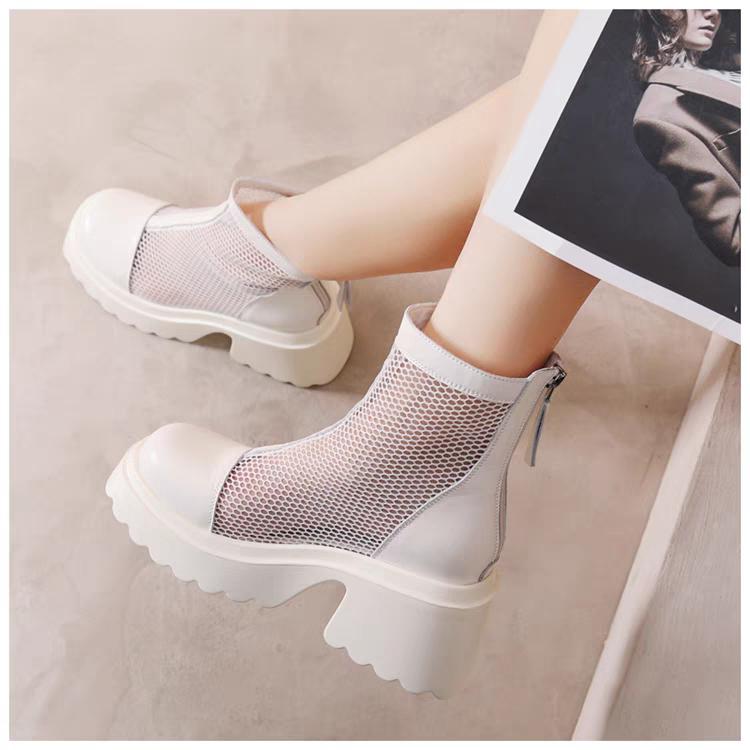 Shoes for Women 2024 High Quality Zip Women's Boots Fashion Mesh Solid Modem Boots New Round Toe Thick Bottom Sandals Boots