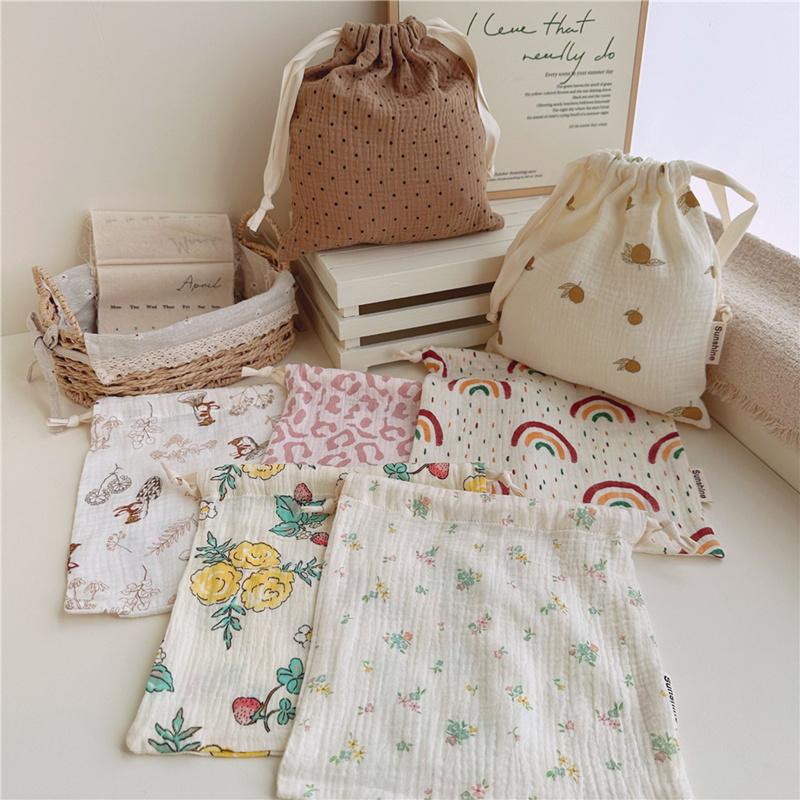 27x25cm Home Organizer Natural Cotton Storage Bags Outdoor Travel Cute Rainbow Printing Drawstring Pouches