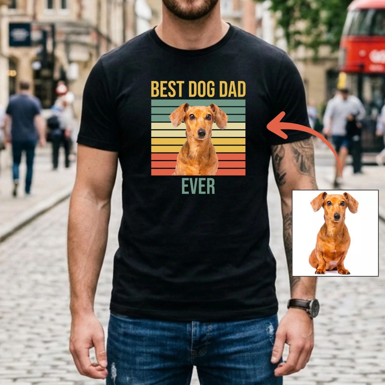 Personalised Best Dog Dad Ever T Shirt Custom Dog Photo Printed Fathers Day Top L