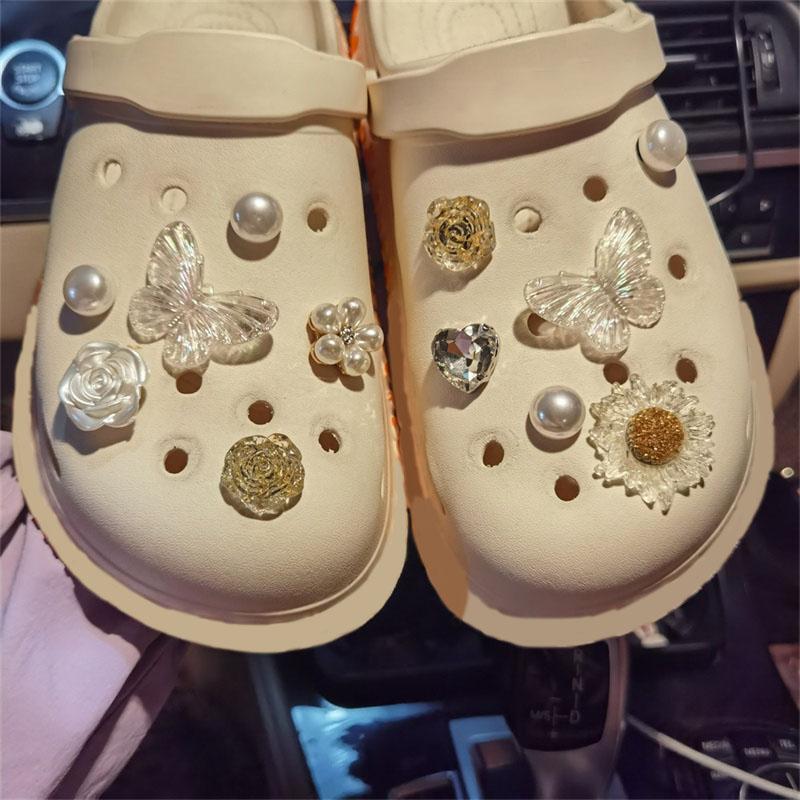 Vintage Rose Shoe Charms DIY Shoe Buckle Pearl Butterfly Detachable Decoraticoraon Buckle Shoe Accessories Girls Party Gift New