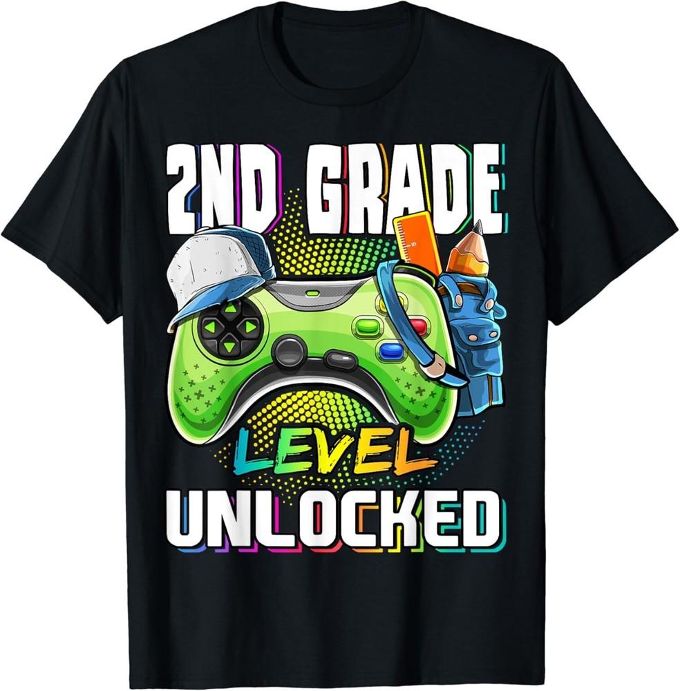 

2nd Grade Level Unlocked Video Game Back to School Boys Gift Unisex T-Shirt XL