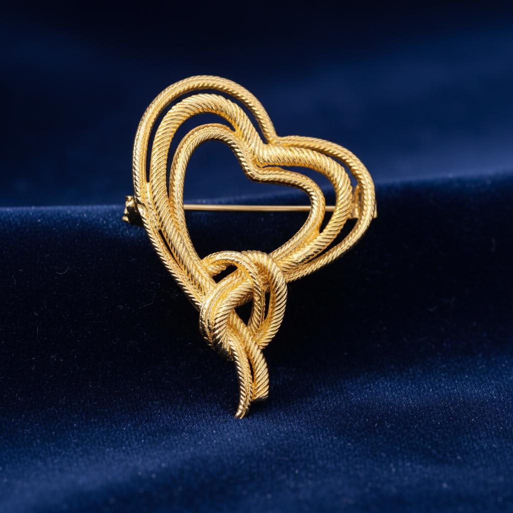Golden Heart-Bow Brooch Pin Zinc Alloy Elegant Design For Women Gold золотой