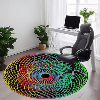 1pc Colorful Spirograph Pattern Carpet, Round Non Slip Durable Large Size Office Carpet, Suitable for Office