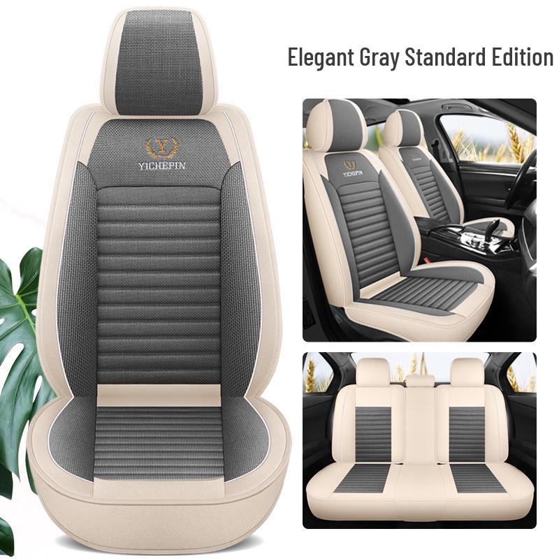 Universal All-Season Cartoon Linen Car Seat Cover - Full Wrap, Winter Special