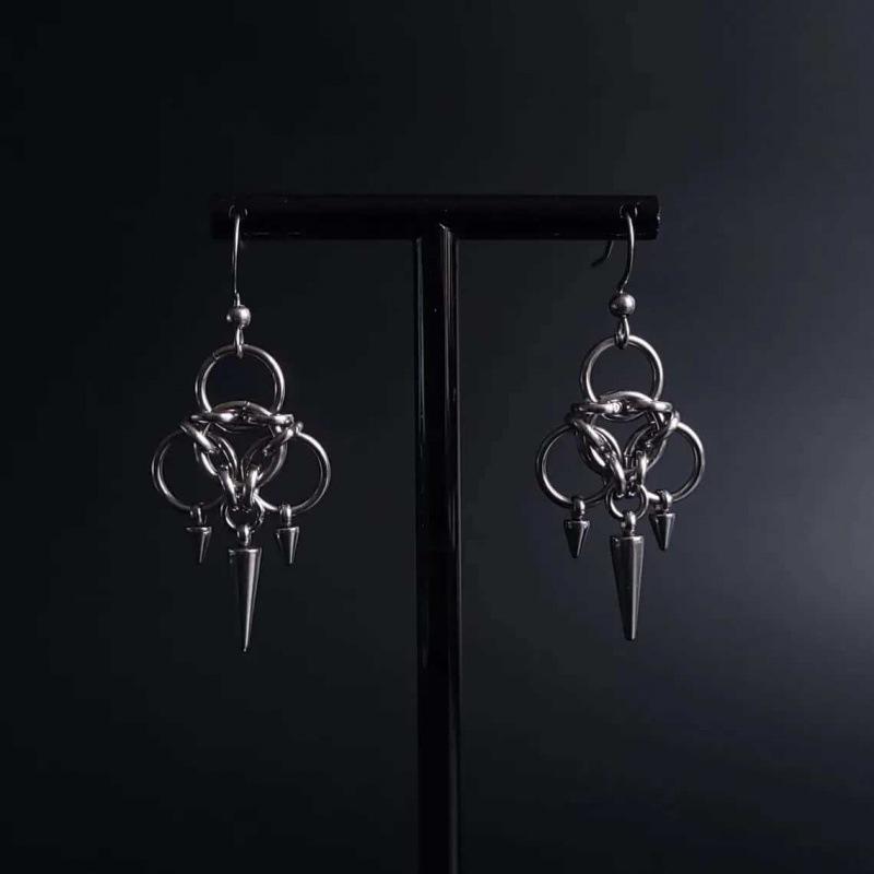 Jun'an Gothic Spike Stainless Steel Chain Link Pendant Earrings