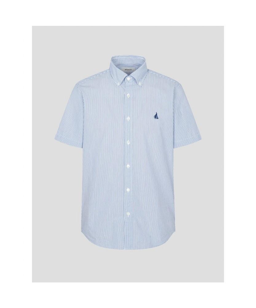 Binpolmen Seersucker Striped Short Sleeve Shirt Blue