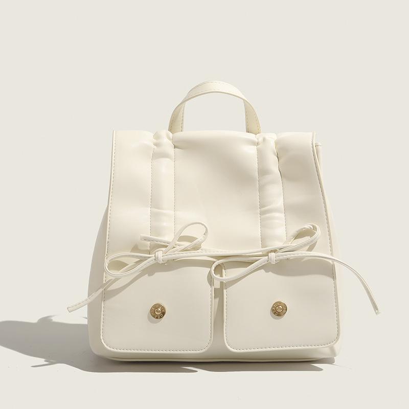 Korean Popular Silver Backpack with Bows for Women New Style High-end Fashion Versatile Shoulder Bag