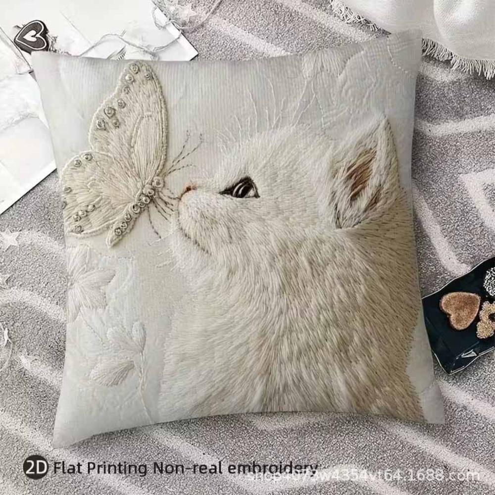 Sofa Pillow Pillowcase Skin-friendly Short Plush Cute Animal Cat Pillow Cover Living Room Cushion Cover Without Core