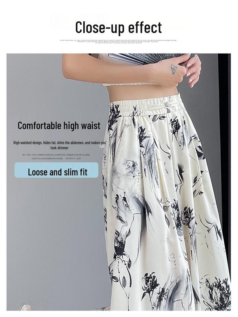2025 Summer High Waist Women's Slimming Loose Fit Culottes - Petite Draping Wide-Leg Pants