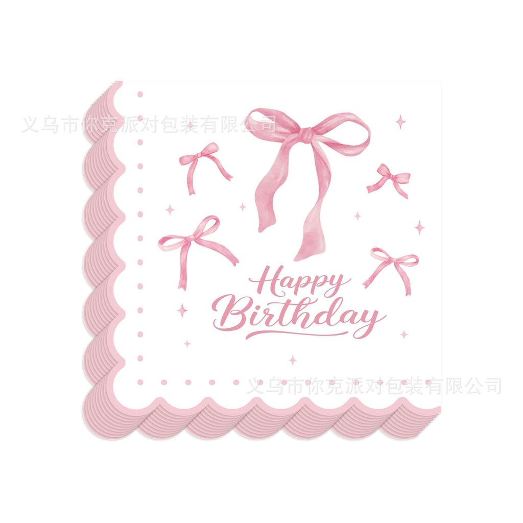 Lace Pink Bow-themed Girl Birthday Party Tableware, Disposable Paper Plate Decorative Items