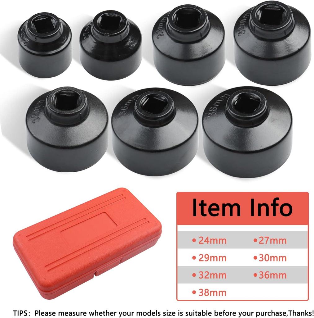 Oil filter wrench, fuel filter removal tool compatible with various vehicles, including 24 27 29 30 32 36 38mm oil canister socket - 7 pack