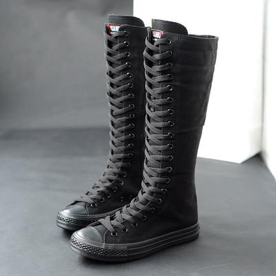 Fashion Mid Tube Lace Up Sports Running Shoes for Women's Side Zipper Canvas Shoes Casual Shoes High Top Casual Woman's Sneakers Boots