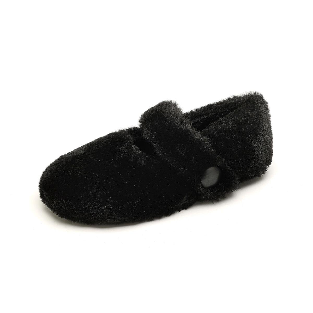 Autumn Winter Women Warm Fluffy Mary Jane Flats Soft Cotton Loafers Comfort Round Toe Casual Shoes Zapatos De Mujer 42 чёрный