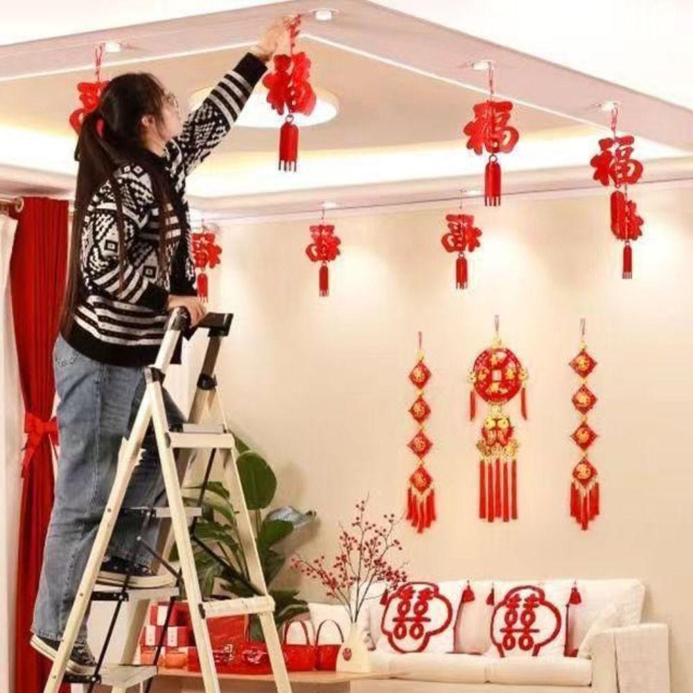 2cps Red Chinese Felt Lantern Three-dimensional Hanging Decoration Chinese New Year Lantern Non-woven Fabric