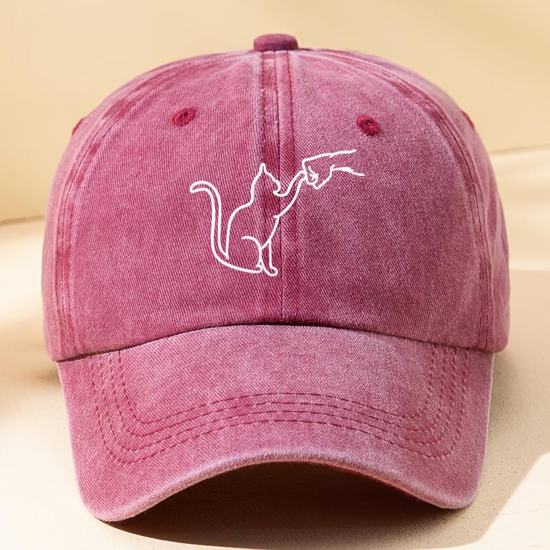 Ladies Cartoon Cat Five Finger Print Washed Distressed Baseball Cap Sun Hat Casual Outdoor Sports Cap