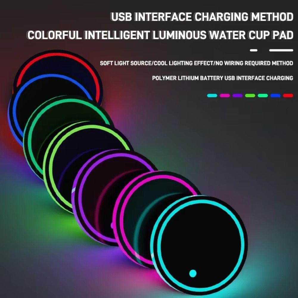 USB Charging Colorful Cup Holder Anti Slip Car Interior Lighting Cup Mats Smart Glow Coaster  Auto