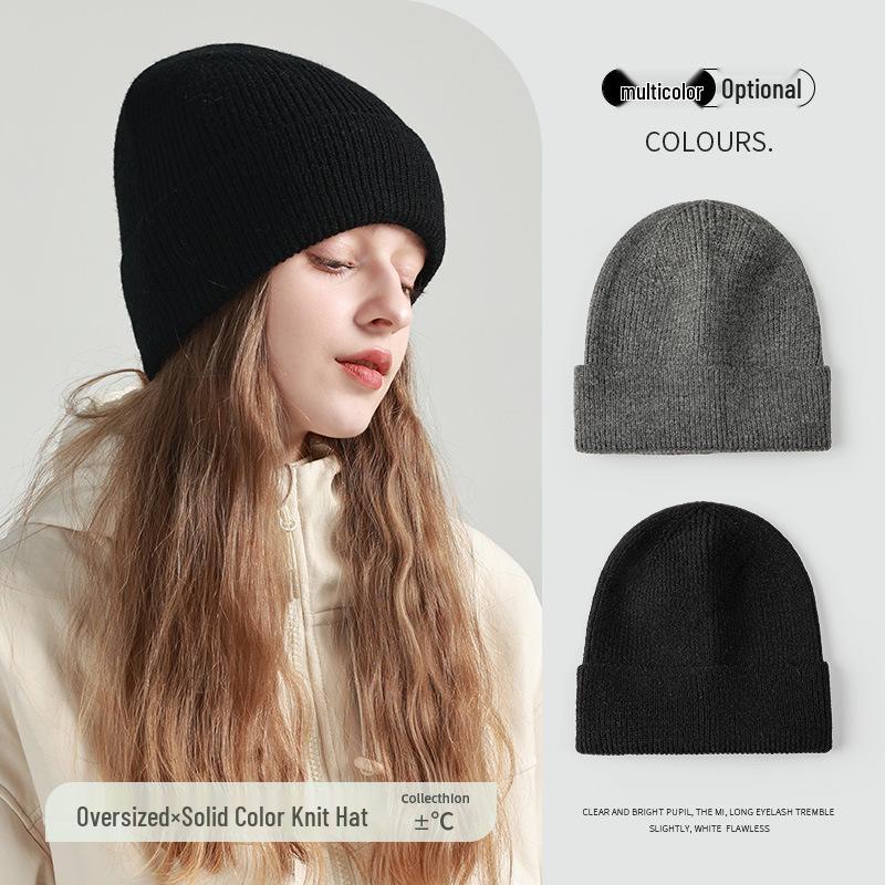 

Large Knit Wool Beanie for Autumn/Winter - Loose Fit for Big Heads, Slim Face Effect, Unisex Korean/Japanese Style Trend One Size хакі