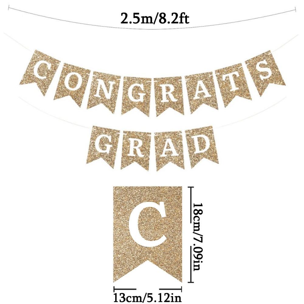 3sets Pre-strung Congrats Grad Banner Golden Glitter Graduation Party Banner Pre-strung Garland on Strand Party Streamer Decorations & Decor
