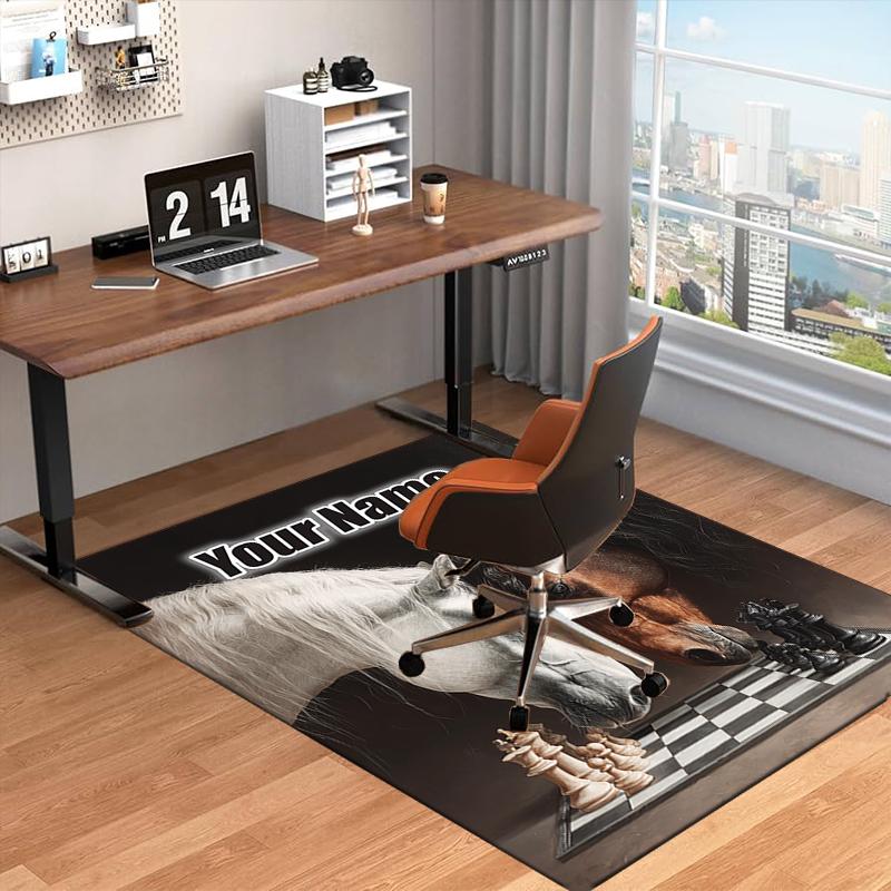 1PC Custom Name Horses Chess Game Theme Floor Mat Ideal for Living Room, Game Rooms, Office, Bedroom,Floor Mat Playful Design